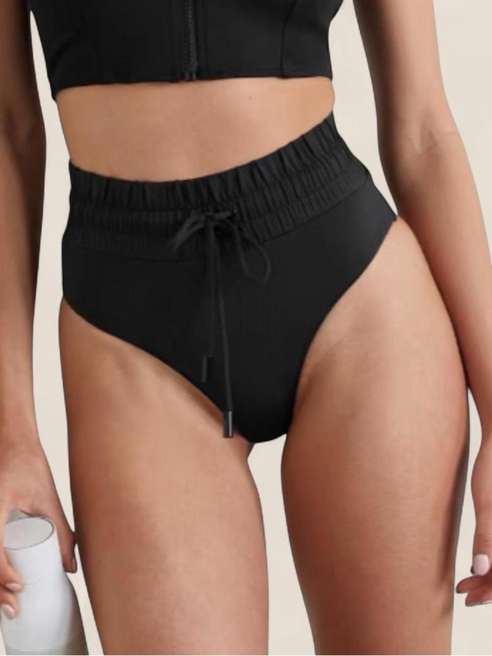 Good American Black High Waist Drawstring Bikini Bottoms | XS Sculpting briefs
